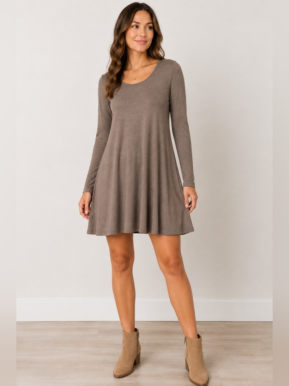 Angela Mara NWT Taupe Long Sleeve Swing Dress XL